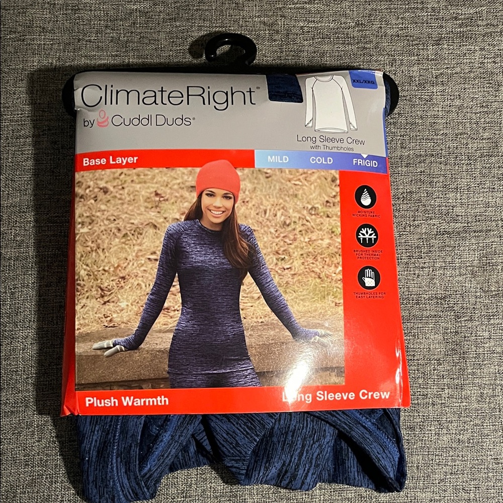 Cuddl Duds ClimateRight Navy Long Sleeve Crew